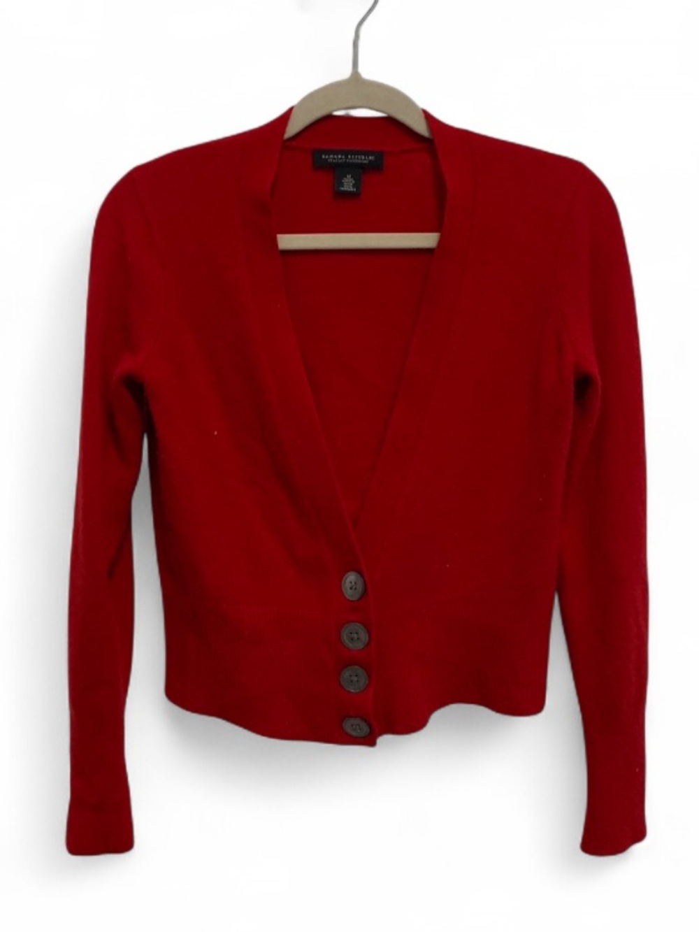 Y2K Banana Republic 100% Cashmere Red Button-Front Cropped Sweater Cardigan